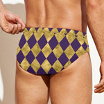 Purple And Gold Harlequin Pattern Print Men's Swim Briefs