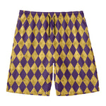 Purple And Gold Harlequin Pattern Print Men's Swim Trunks