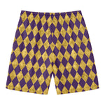 Purple And Gold Harlequin Pattern Print Men's Swim Trunks