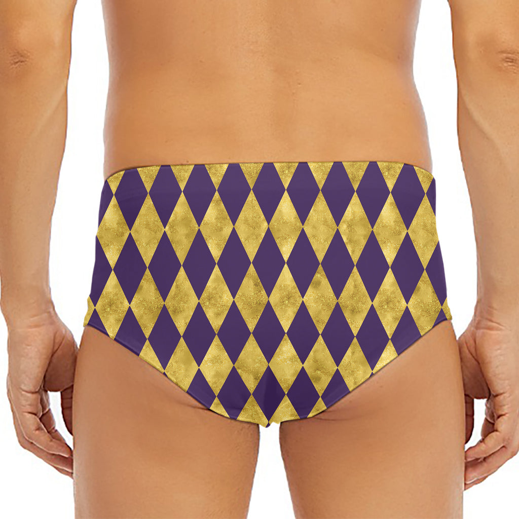 Purple And Gold Harlequin Pattern Print Men's Triangle Swim Briefs
