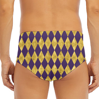 Purple And Gold Harlequin Pattern Print Men's Triangle Swim Briefs