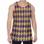 Purple And Gold Harlequin Pattern Print Men's Velvet Tank Top