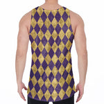 Purple And Gold Harlequin Pattern Print Men's Velvet Tank Top
