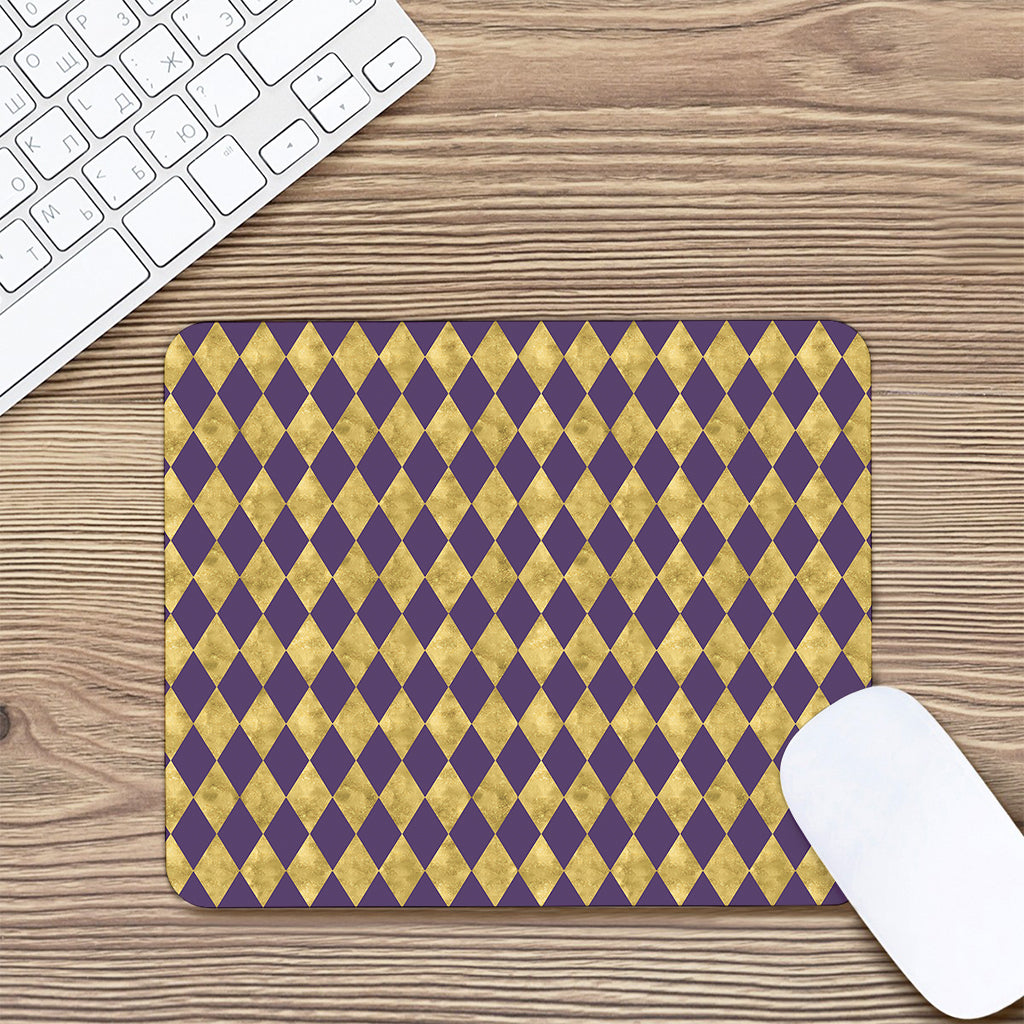 Purple And Gold Harlequin Pattern Print Mouse Pad