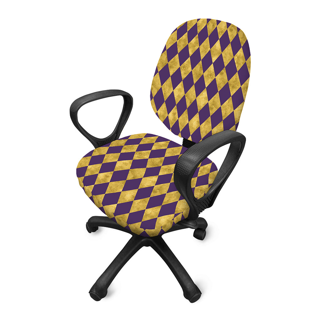 Purple And Gold Harlequin Pattern Print Office Chair Cover