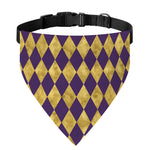 Purple And Gold Harlequin Pattern Print Over The Collar Dog Bandana