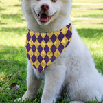 Purple And Gold Harlequin Pattern Print Over The Collar Dog Bandana
