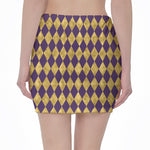 Purple And Gold Harlequin Pattern Print Pencil Mini Skirt