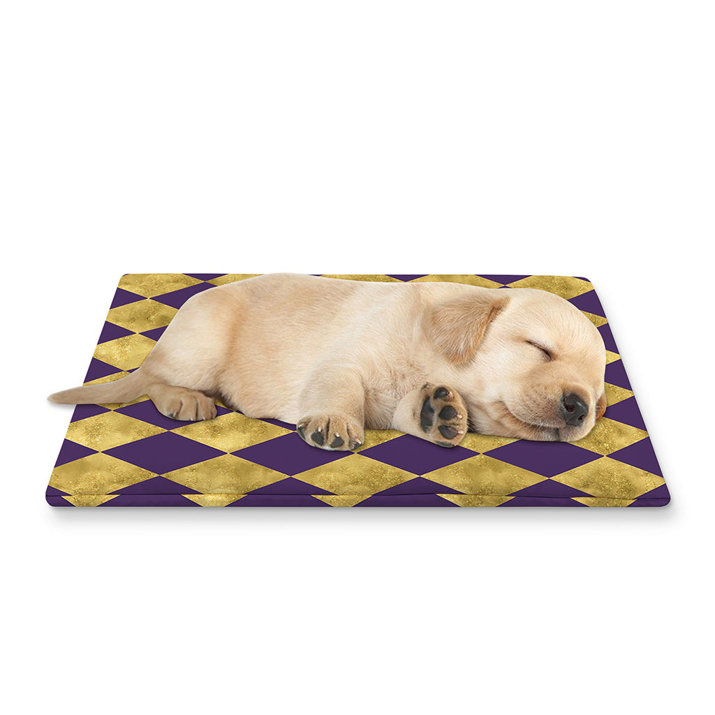 Purple And Gold Harlequin Pattern Print Pet Cooling Mat Cover