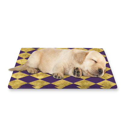 Purple And Gold Harlequin Pattern Print Pet Cooling Mat Cover