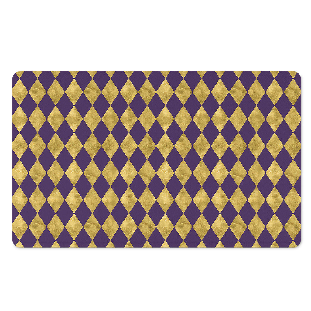 Purple And Gold Harlequin Pattern Print Polyester Doormat
