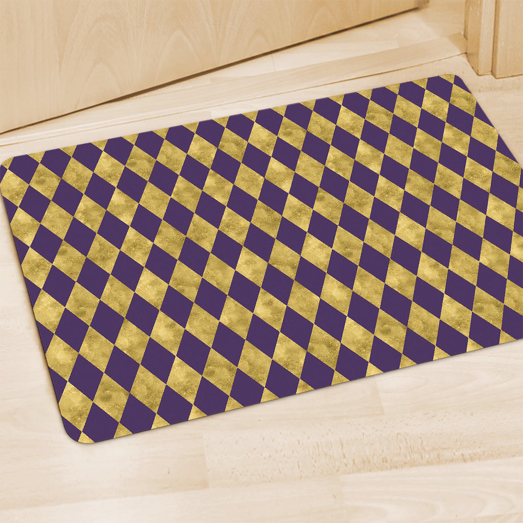 Purple And Gold Harlequin Pattern Print Polyester Doormat