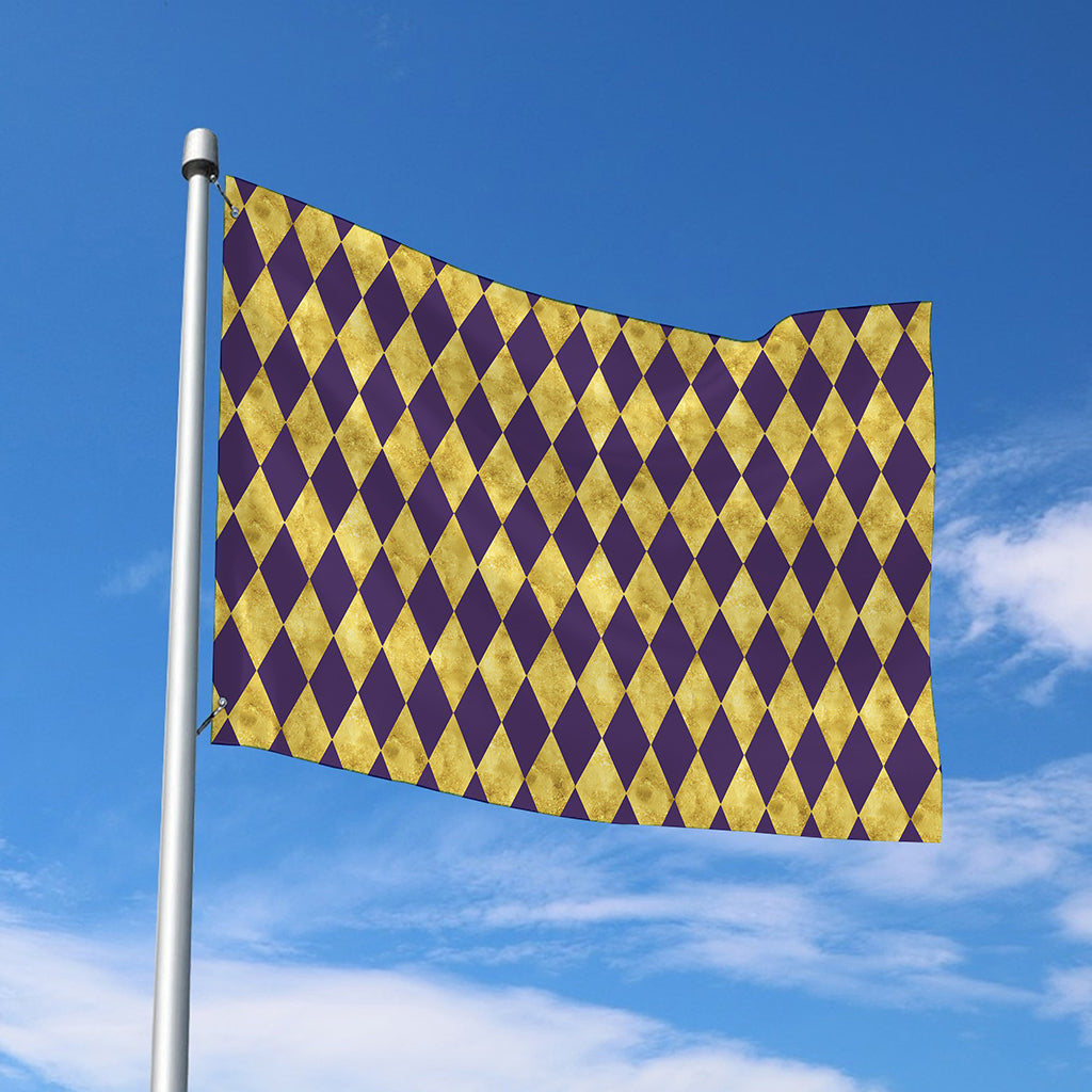 Purple And Gold Harlequin Pattern Print Polyester Flag
