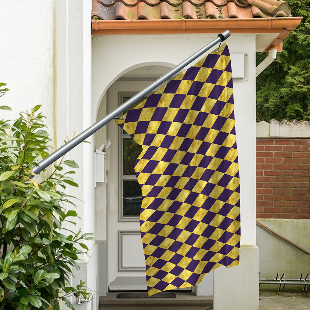 Purple And Gold Harlequin Pattern Print Polyester Flag