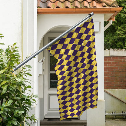 Purple And Gold Harlequin Pattern Print Polyester Flag
