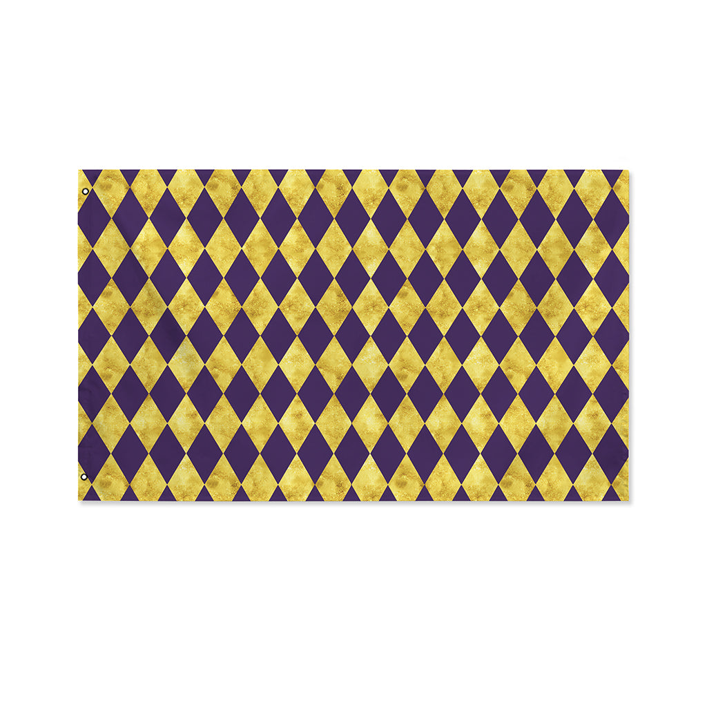 Purple And Gold Harlequin Pattern Print Polyester Flag