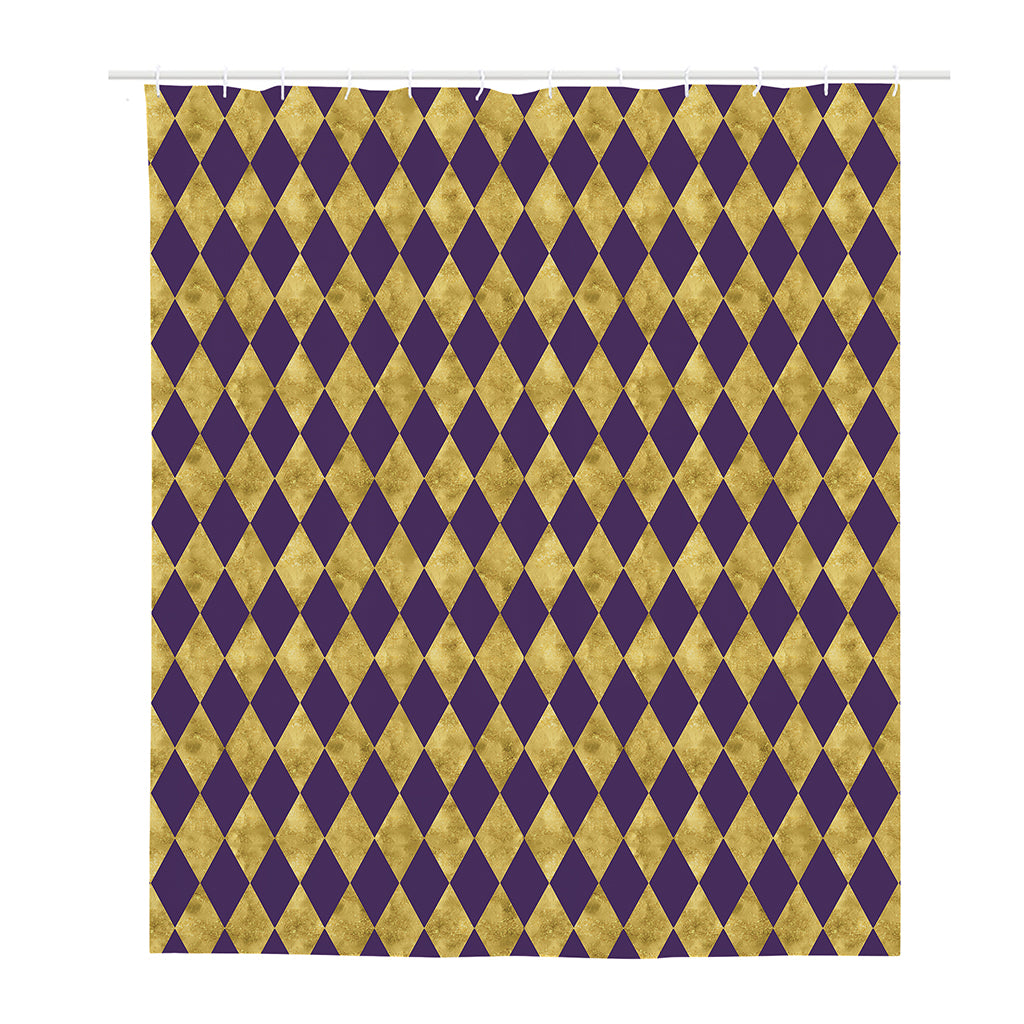 Purple And Gold Harlequin Pattern Print Polyester Shower Curtain