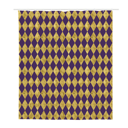 Purple And Gold Harlequin Pattern Print Polyester Shower Curtain