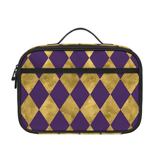 Purple And Gold Harlequin Pattern Print Portable Lunch Bag