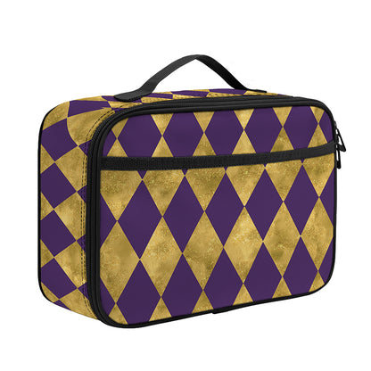 Purple And Gold Harlequin Pattern Print Portable Lunch Bag