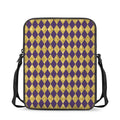 Purple And Gold Harlequin Pattern Print Rectangular Crossbody Bag