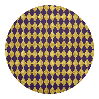 Purple And Gold Harlequin Pattern Print Round Blanket
