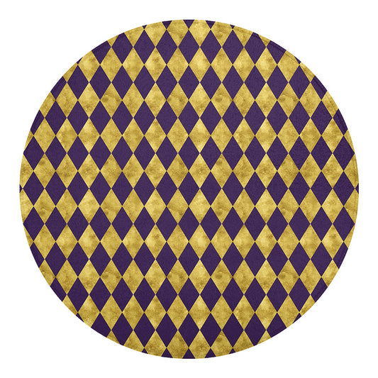 Purple And Gold Harlequin Pattern Print Round Blanket
