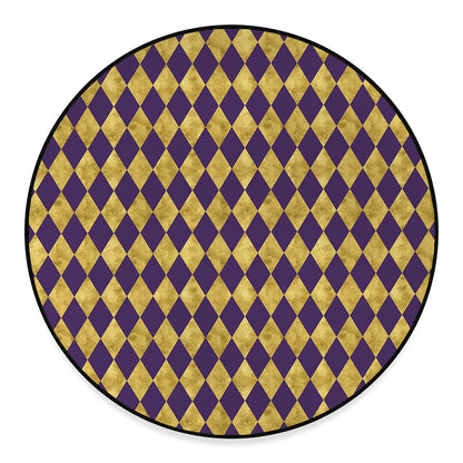 Purple And Gold Harlequin Pattern Print Round Floor Mat