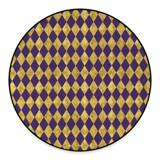 Purple And Gold Harlequin Pattern Print Round Floor Mat