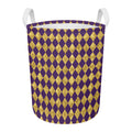Purple And Gold Harlequin Pattern Print Round Laundry Basket