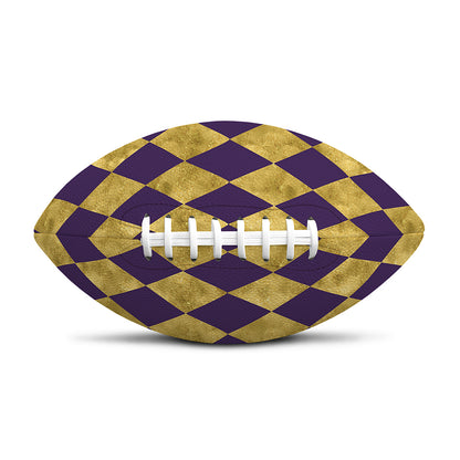Purple And Gold Harlequin Pattern Print Rugby Ball