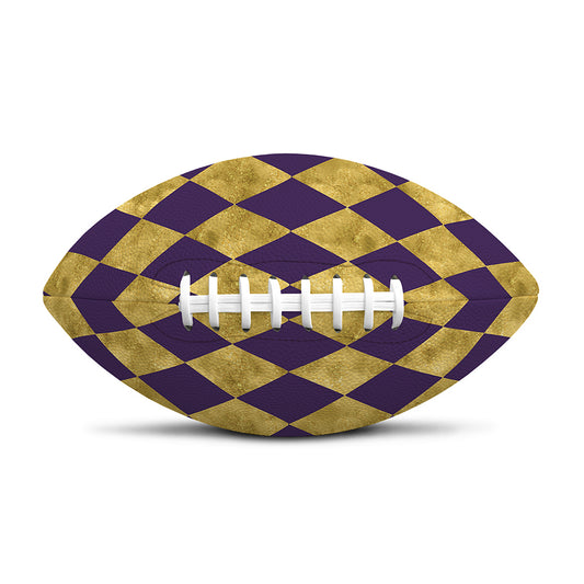Purple And Gold Harlequin Pattern Print Rugby Ball