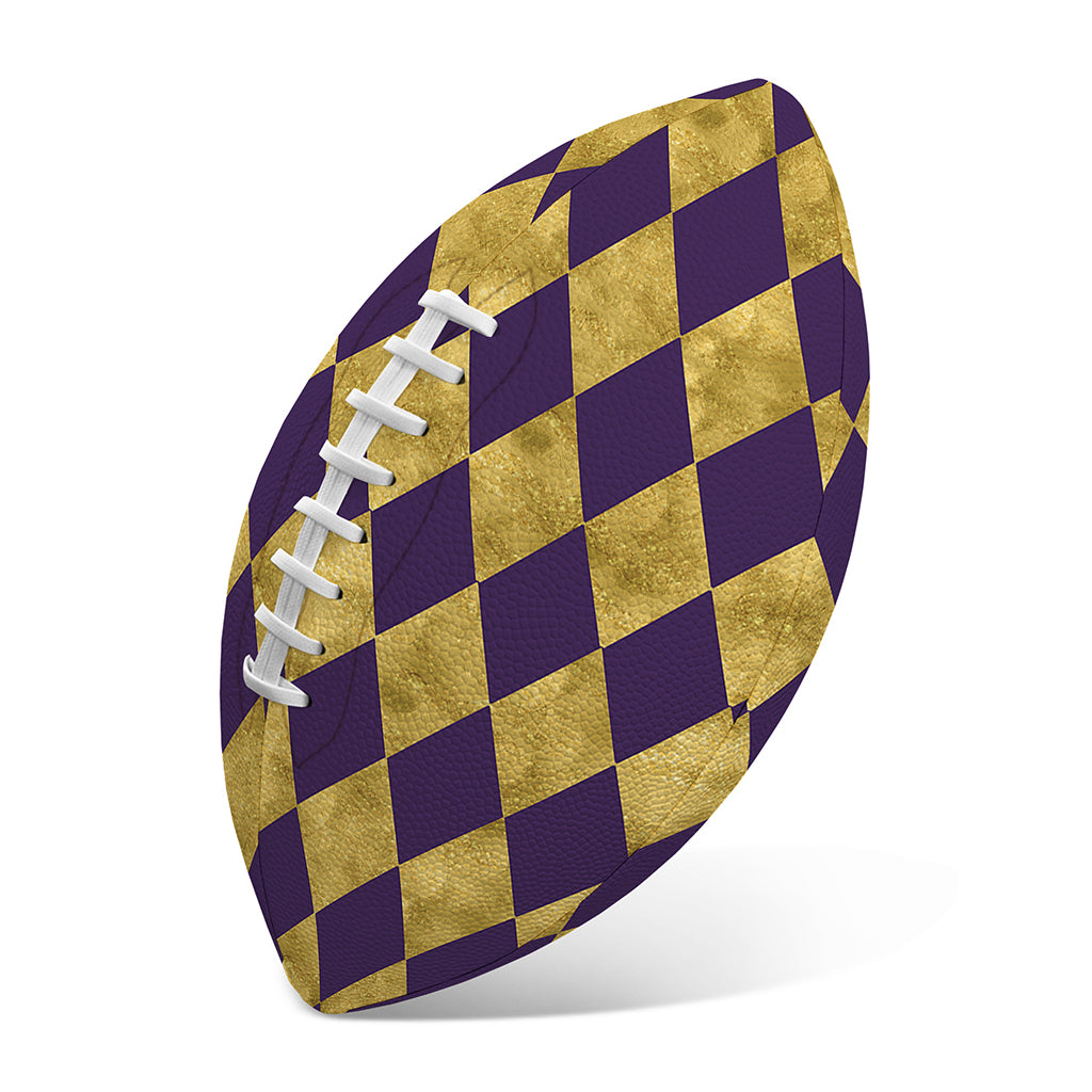 Purple And Gold Harlequin Pattern Print Rugby Ball
