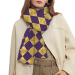 Purple And Gold Harlequin Pattern Print Scarf