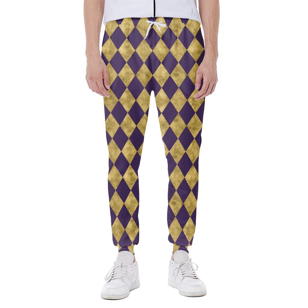 Purple And Gold Harlequin Pattern Print Scuba Joggers