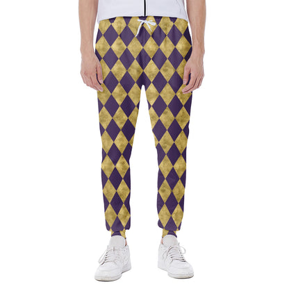 Purple And Gold Harlequin Pattern Print Scuba Joggers