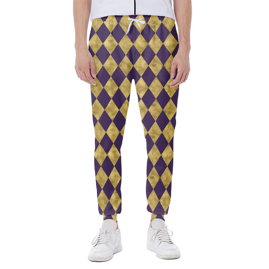 Purple And Gold Harlequin Pattern Print Scuba Joggers