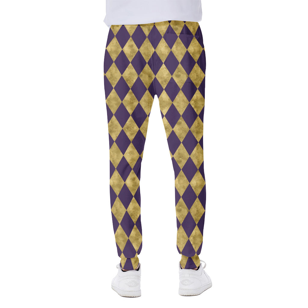 Purple And Gold Harlequin Pattern Print Scuba Joggers