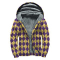 Purple And Gold Harlequin Pattern Print Sherpa Lined Zip Up Hoodie