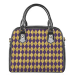 Purple And Gold Harlequin Pattern Print Shoulder Handbag