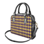 Purple And Gold Harlequin Pattern Print Shoulder Handbag
