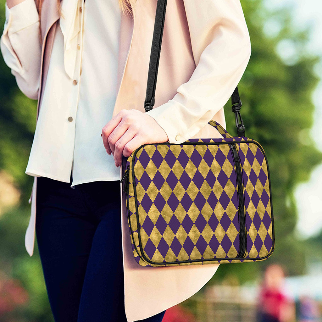 Purple And Gold Harlequin Pattern Print Shoulder Strap Bible Bag