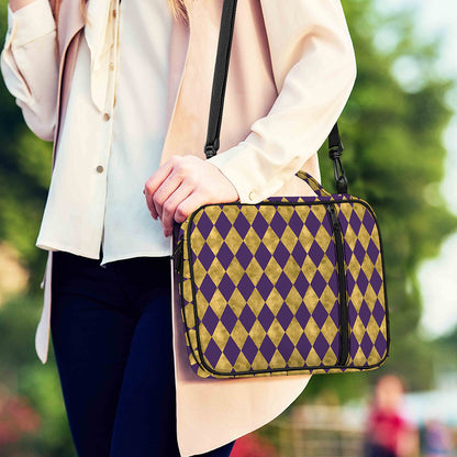 Purple And Gold Harlequin Pattern Print Shoulder Strap Bible Bag