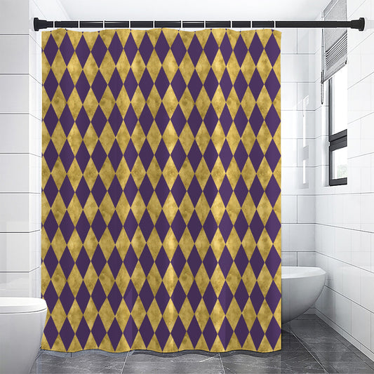 Purple And Gold Harlequin Pattern Print Shower Curtain
