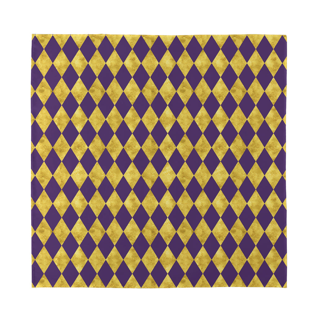 Purple And Gold Harlequin Pattern Print Silk Bandana
