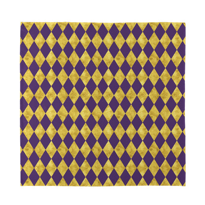 Purple And Gold Harlequin Pattern Print Silk Bandana