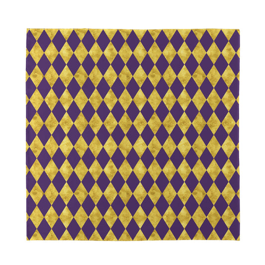 Purple And Gold Harlequin Pattern Print Silk Bandana