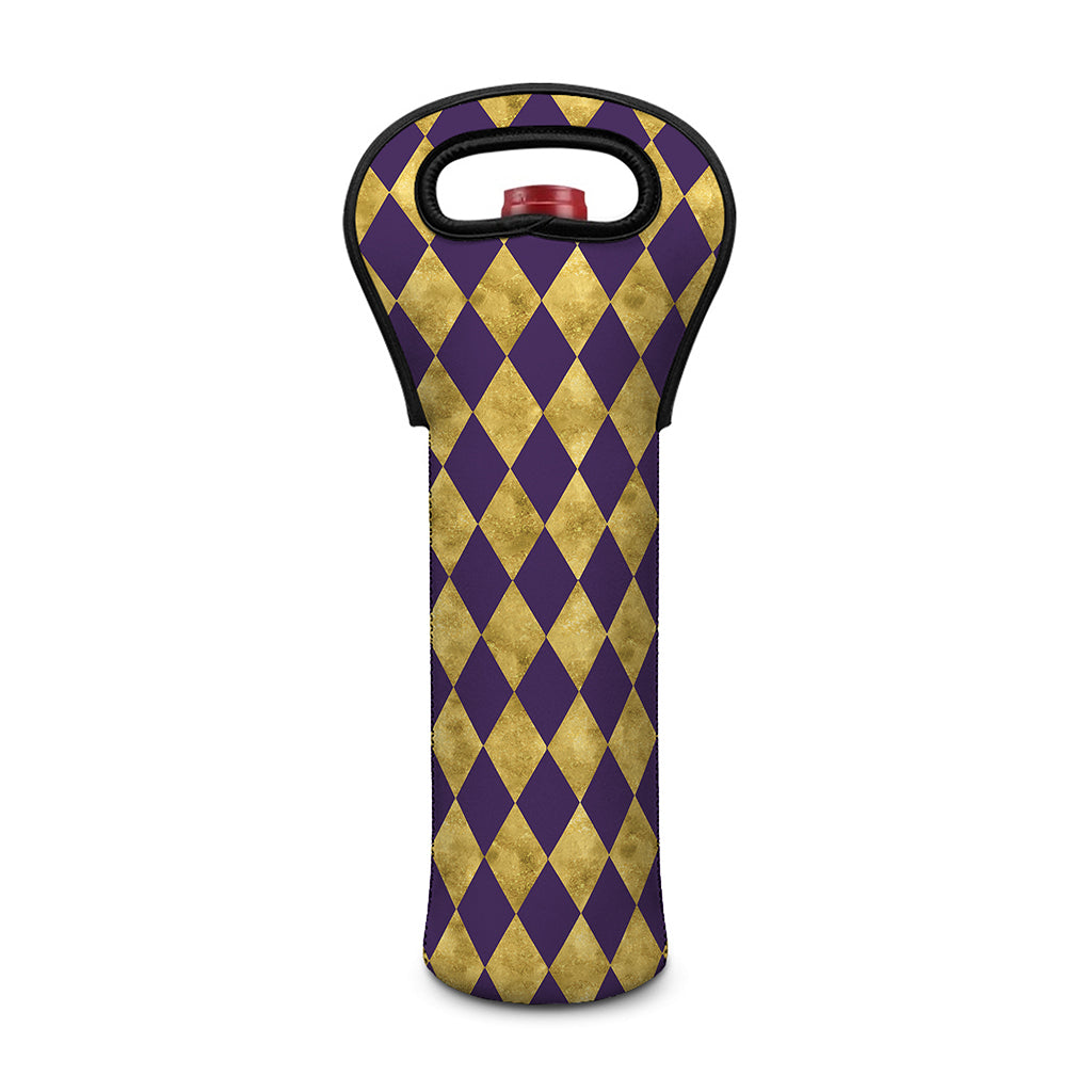 Purple And Gold Harlequin Pattern Print Single Neoprene Wine Tote