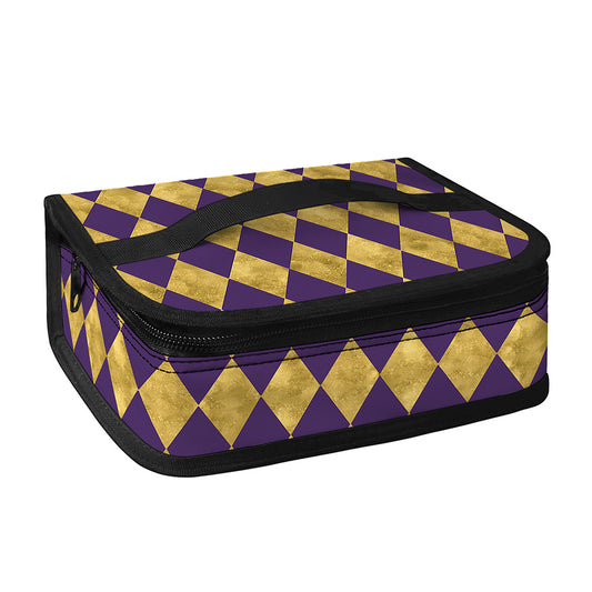 Purple And Gold Harlequin Pattern Print Small Lunch Bag