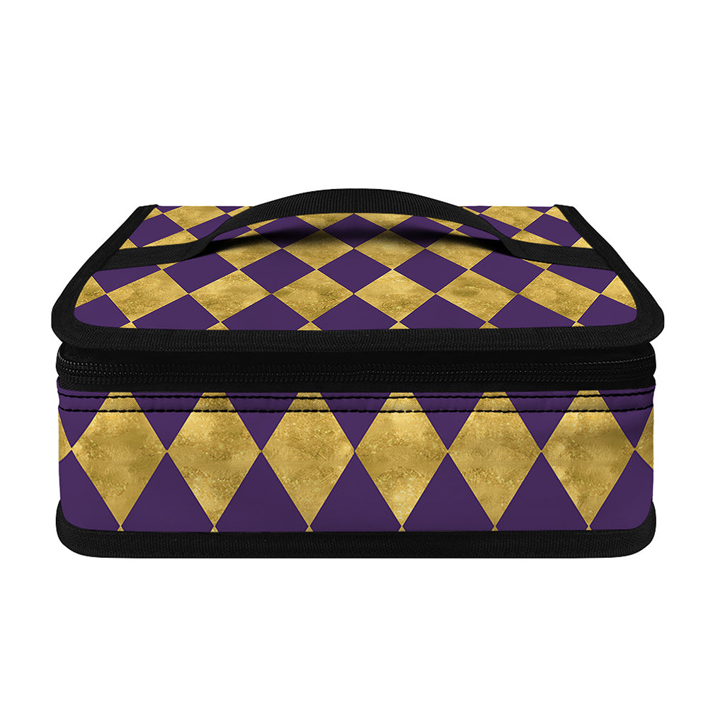 Purple And Gold Harlequin Pattern Print Small Lunch Bag